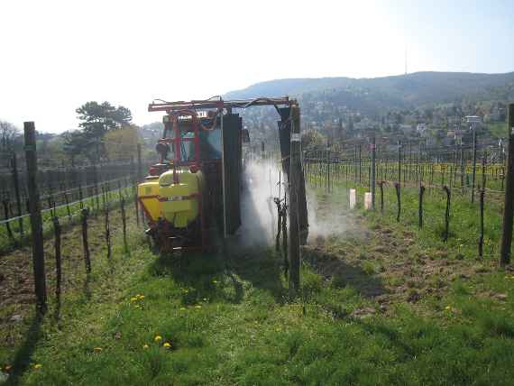 Traktor beim Einsatz von Pflanzenschutzmitteln
