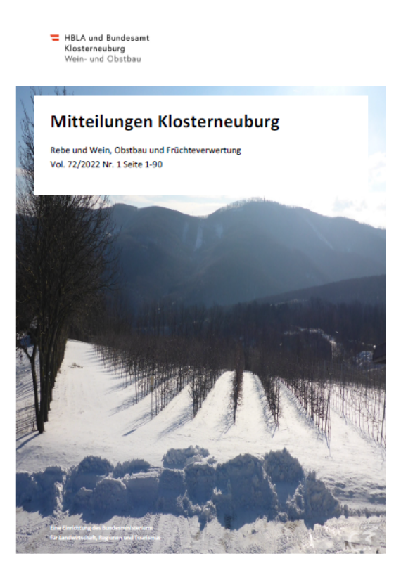Cover Mitteilungen Klosterneuburg 1-2022 - Obstanlage im Winter/Schnee
