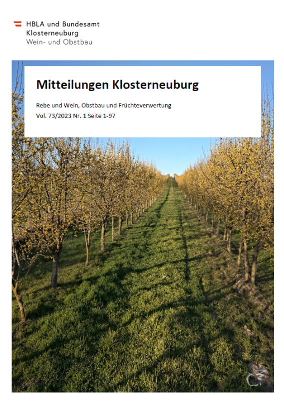 Titelblatt Mitteilungen Klosterneuburg 2023/1 - Reihe von Obstbäumen