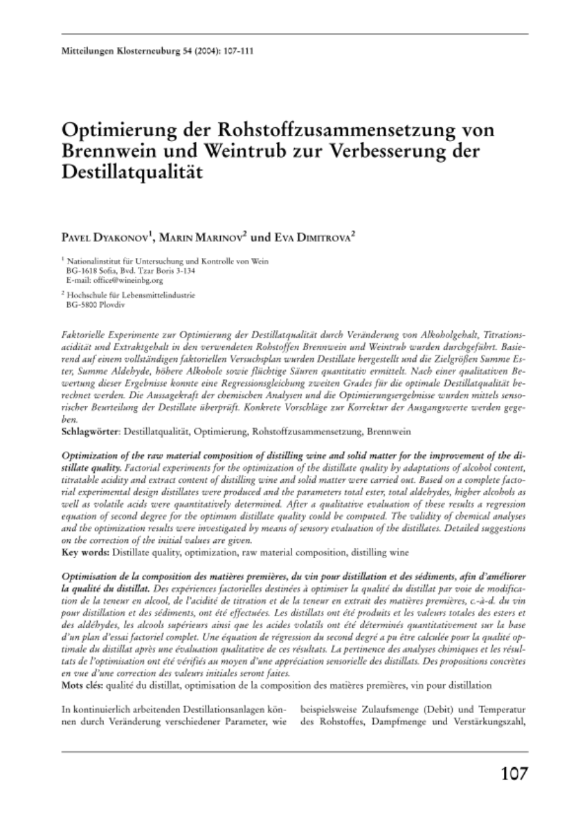 Optimierung der Rohstoffzusammensetzung von Brennwein und Weintrub zur Verbesserung der Destillatqualität