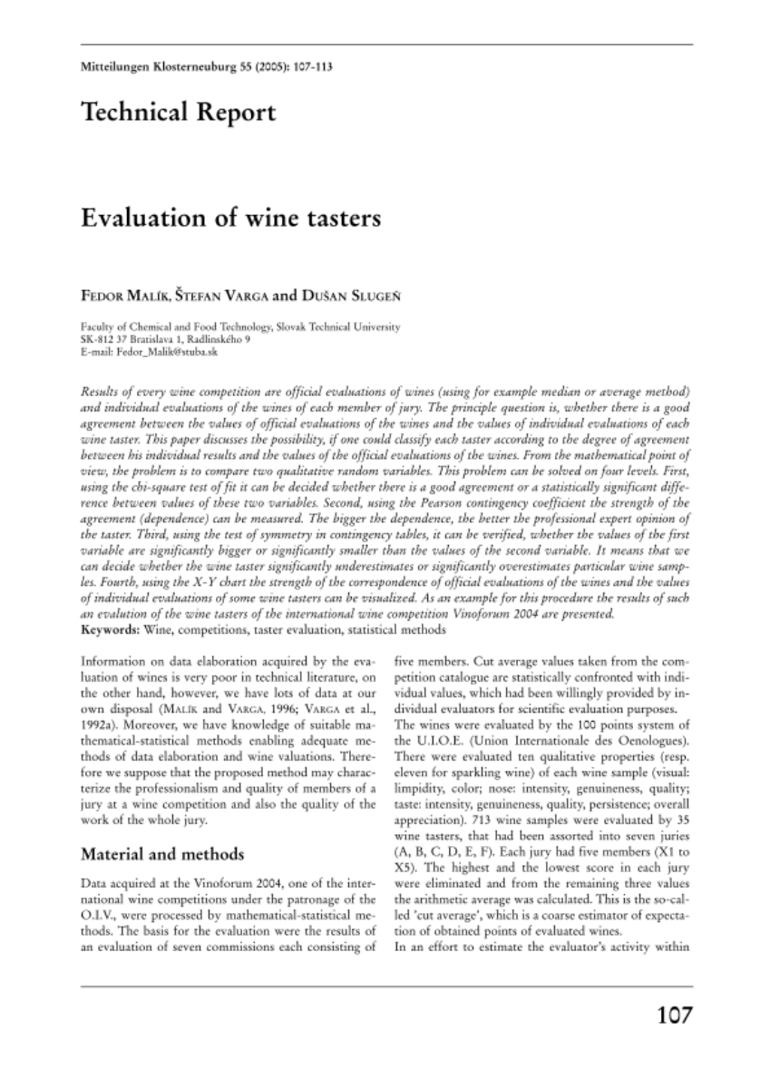Evaluation of wine tasters