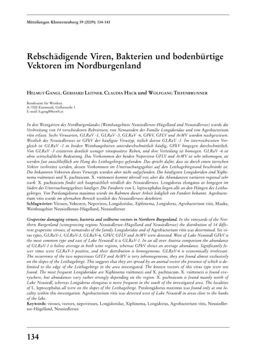 Rebschädigende Viren, Bakterien und bodenbürtige Vektoren im Nordburgenland