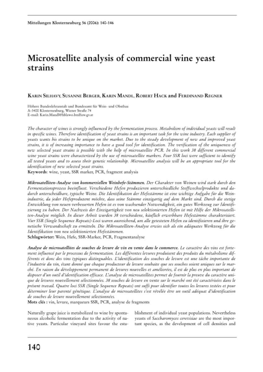 Microsatellite analysis of commercial wine yeast strains