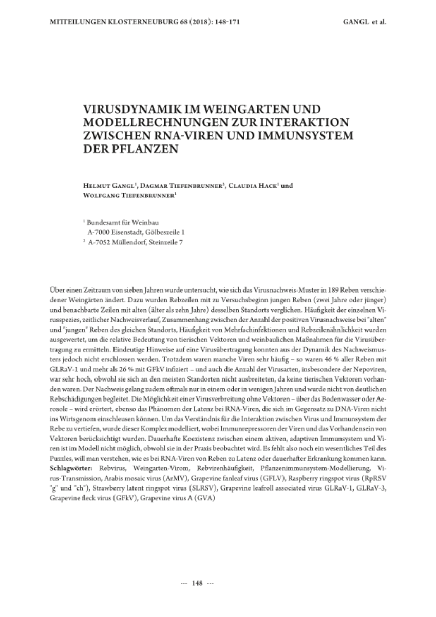 Virusdynamik im Weingarten und Modellrechnungen zur Interaktion zwischen RNA-Viren und Immunsystem der Pflanzen