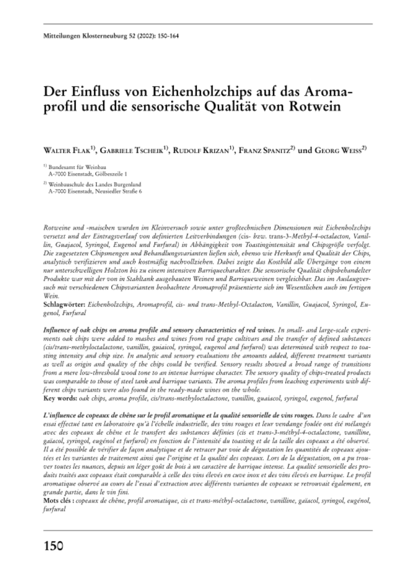 Der Einfluss von Eichenholzchips auf das Aromaprofil und die sensorische Qualität von Rotwein