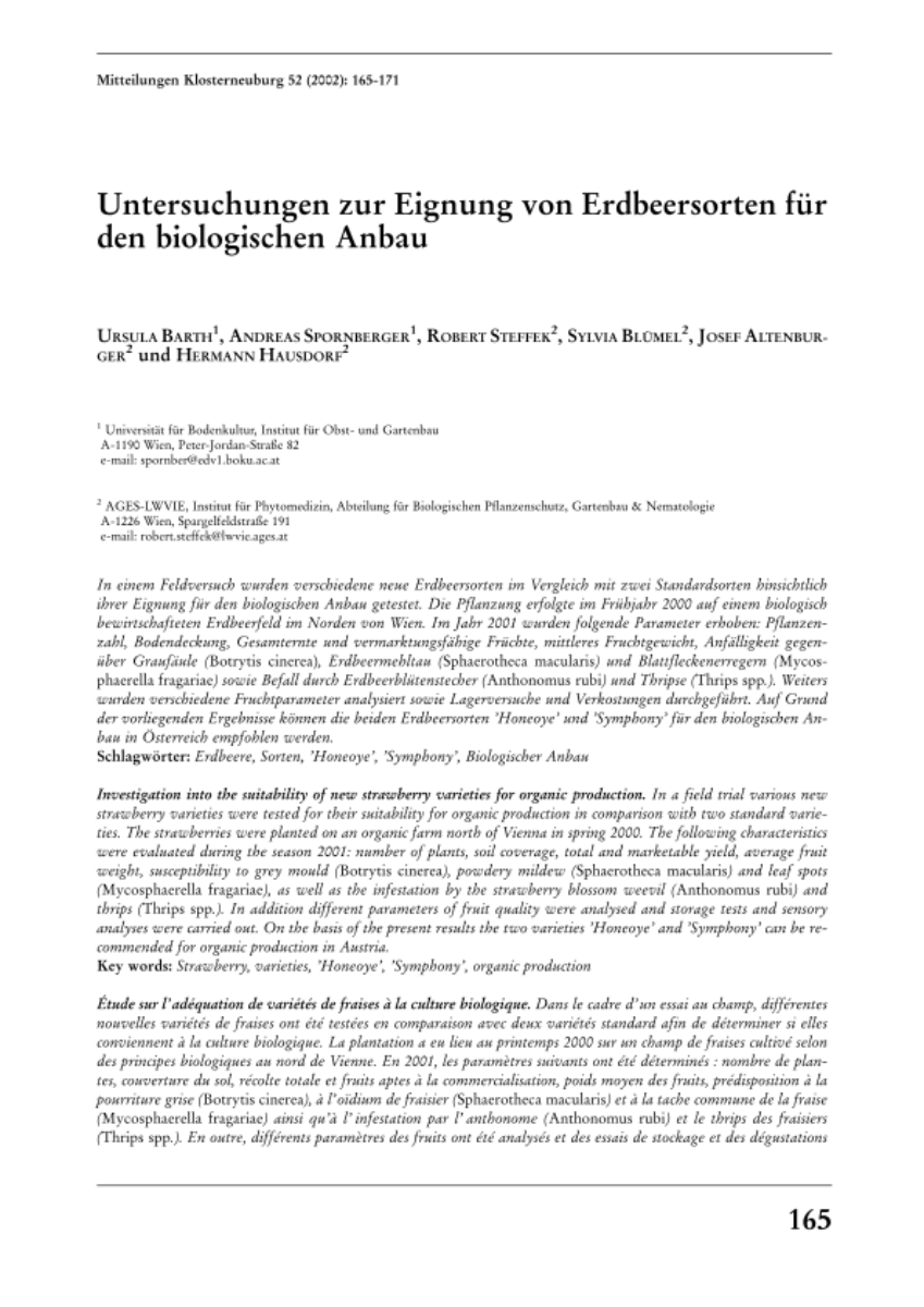 Untersuchungen zur Eignung von Erdbeersorten für den biologischen Anbau