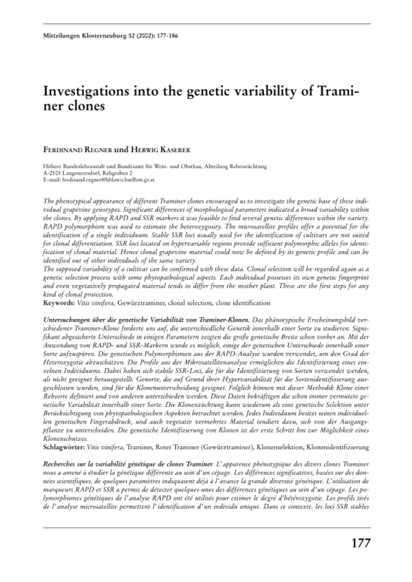 Investigations into the genetic variability of Traminer clones