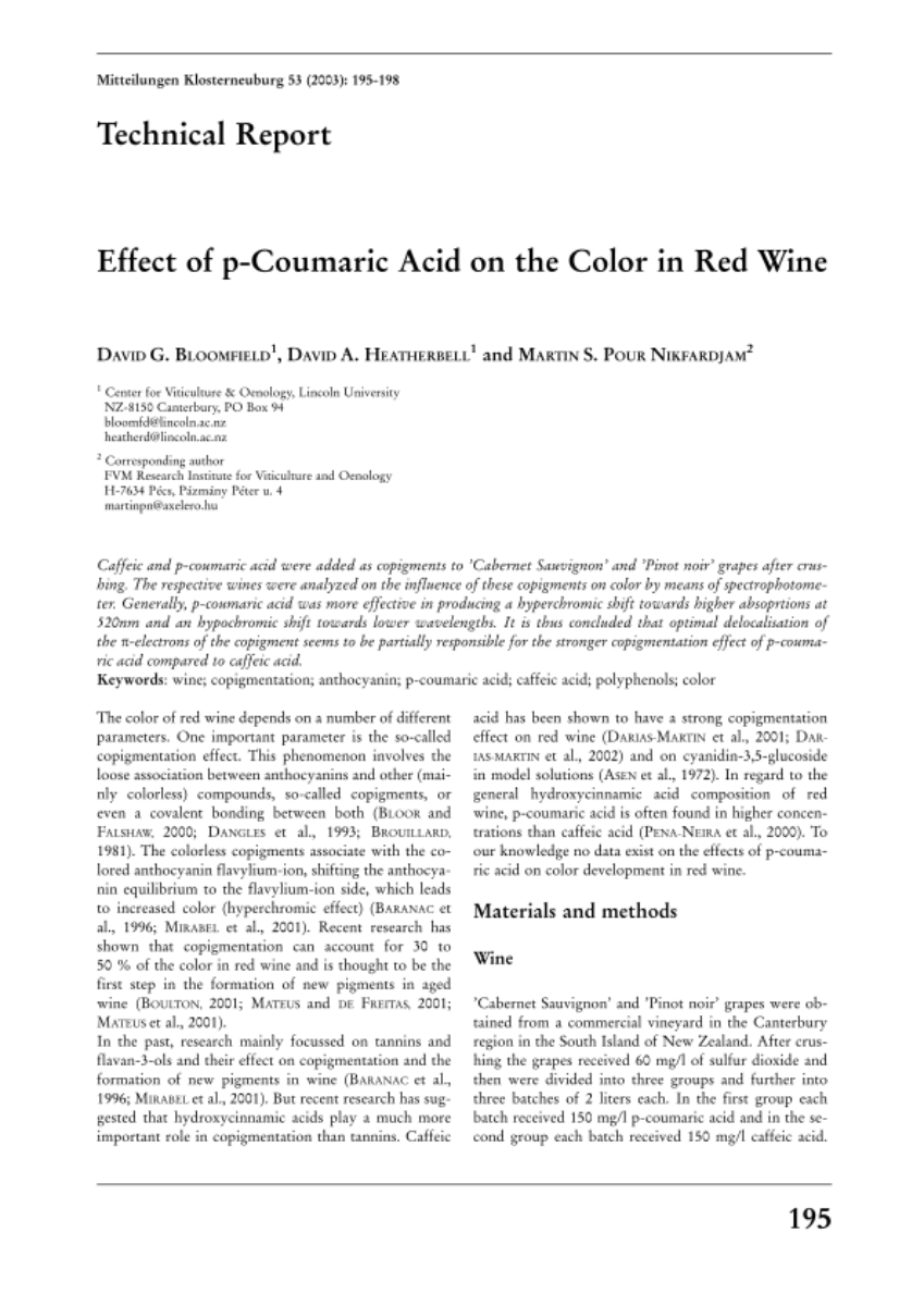 Effect of p-coumaric acid on the color in red wine