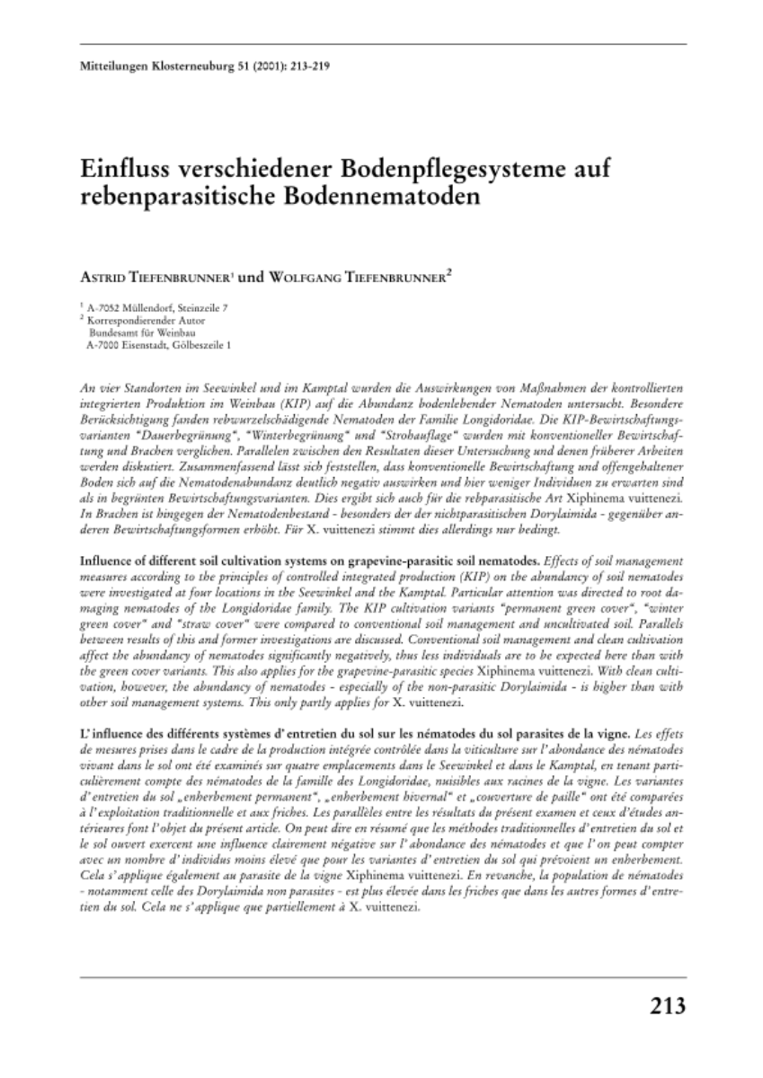 Einfluss verschiedener Bodenpflegessysteme auf rebenparasitische Bodennematoden