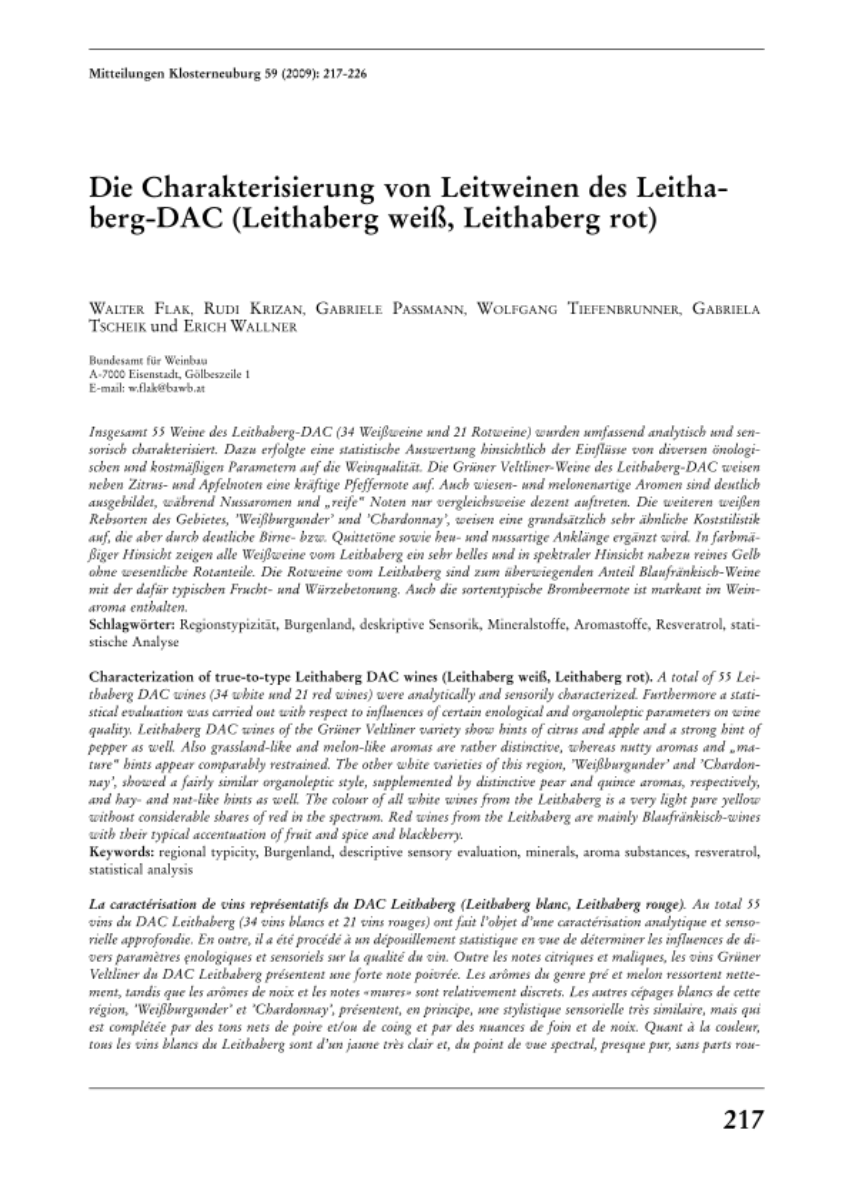 Charakterisierung von Leitweinen des Leithaberg-DAC (Leithaberg weiß, Leithaberg rot)