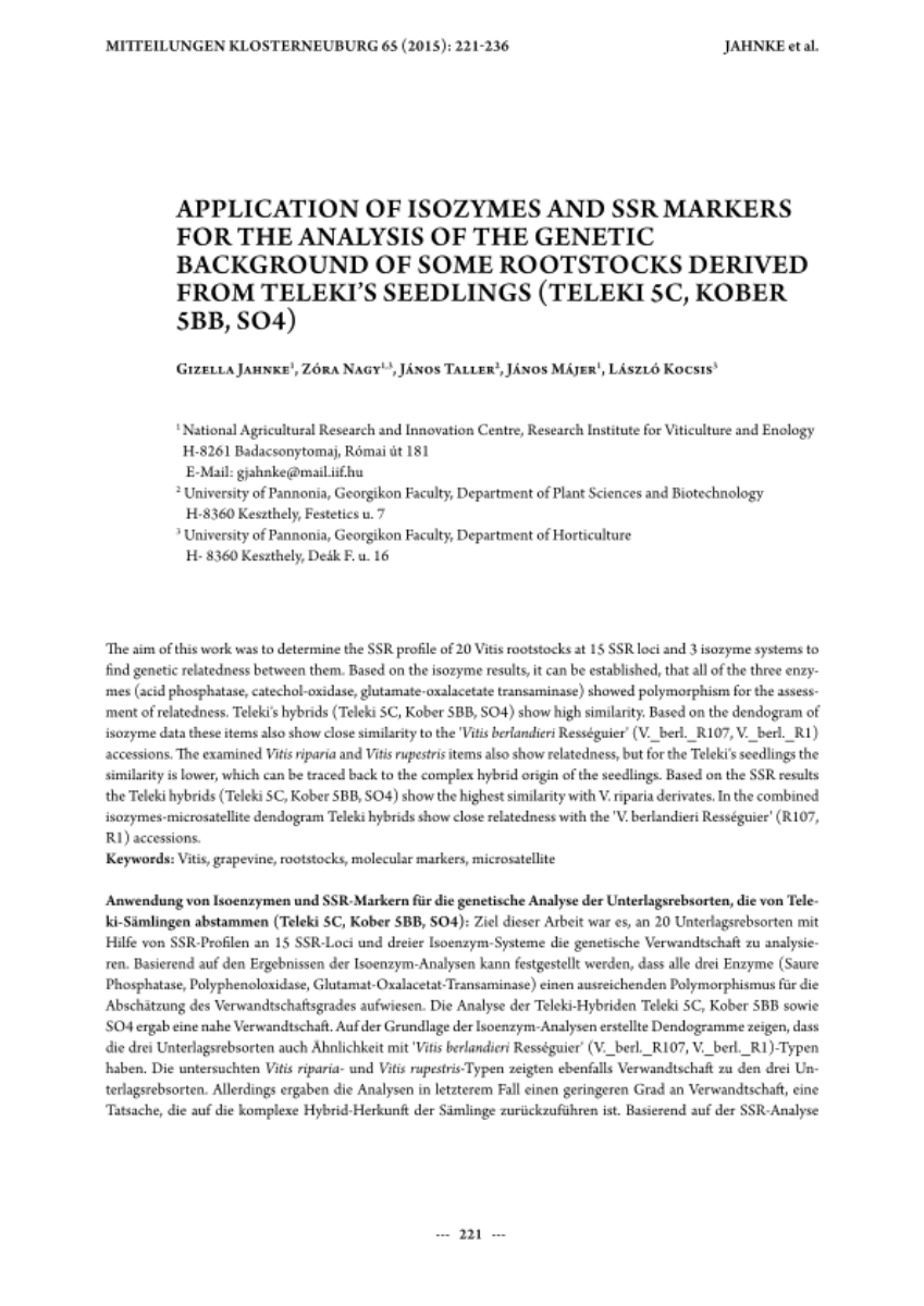 Application of isozymes and SSR markers for the analysis of the genetic