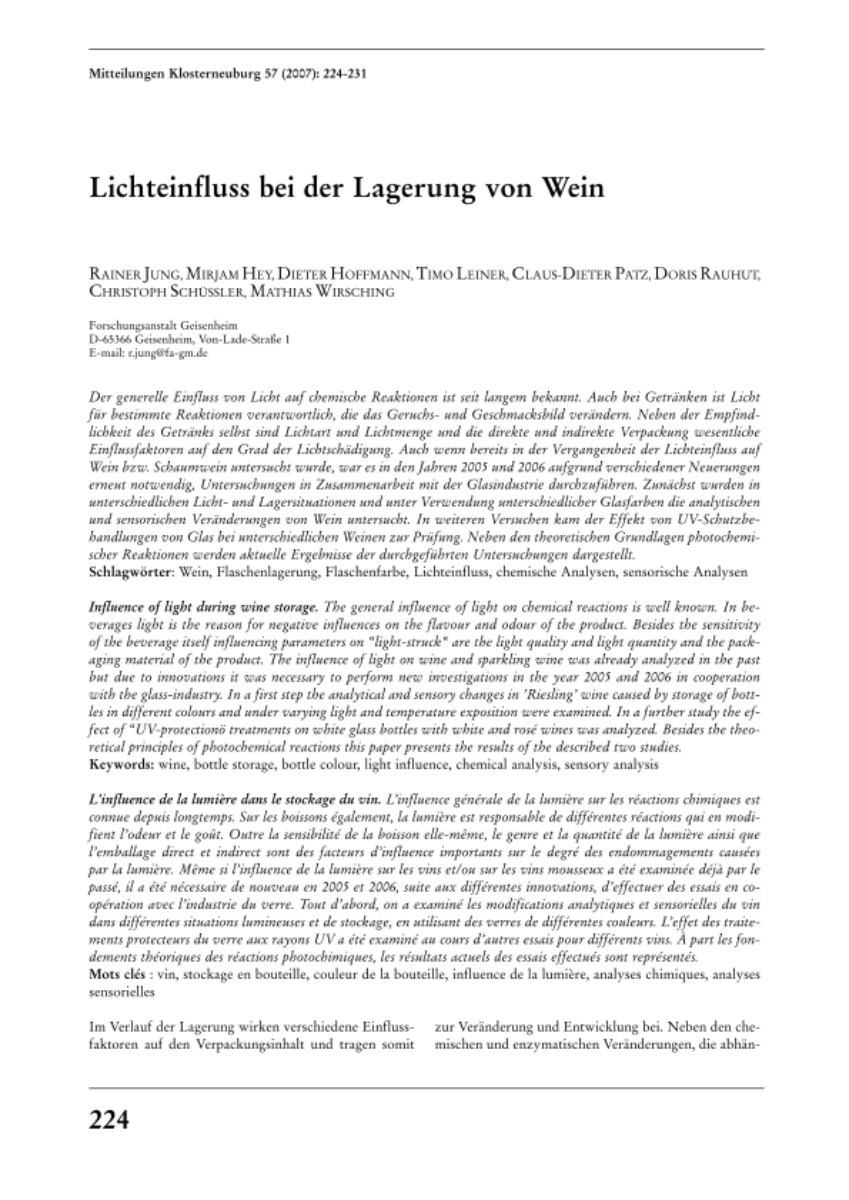 Lichteinfluss bei der Lagerung von Wein