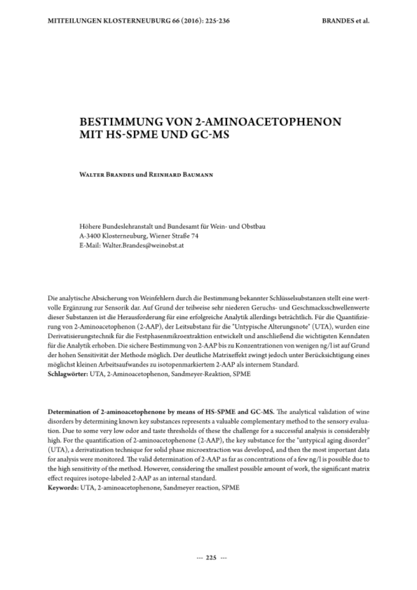 Bestimmung von 2-Aminoacetophenon mit HS-SPME und GC-MS