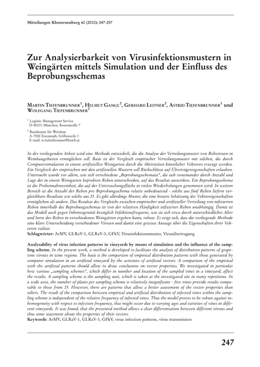 Zur Analysierbarkeit von Virusinfektionsmustern in Weingärten mittels Simulation und der Einfluss des Beprobungsschemas