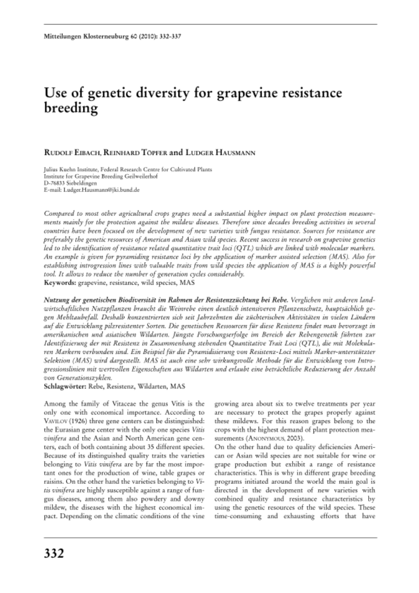Use of genetic diversity for grapevine resistance breeding