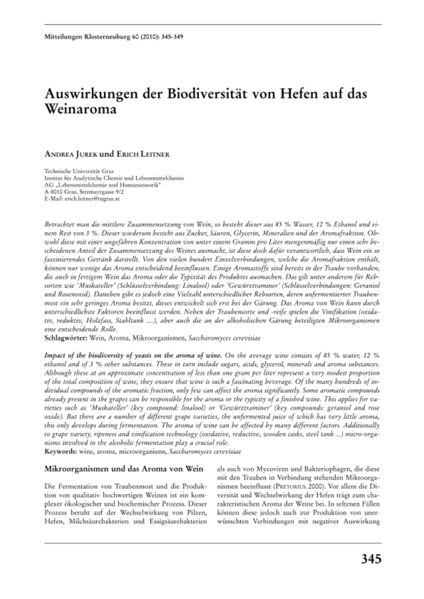 Auswirkungen der Biodiversität von Hefen auf das Weinaroma