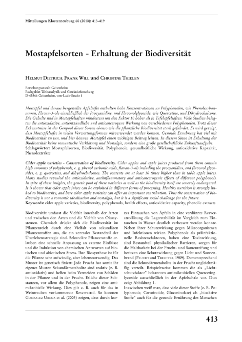 Mostapfelsorten - Erhaltung der Biodiversität