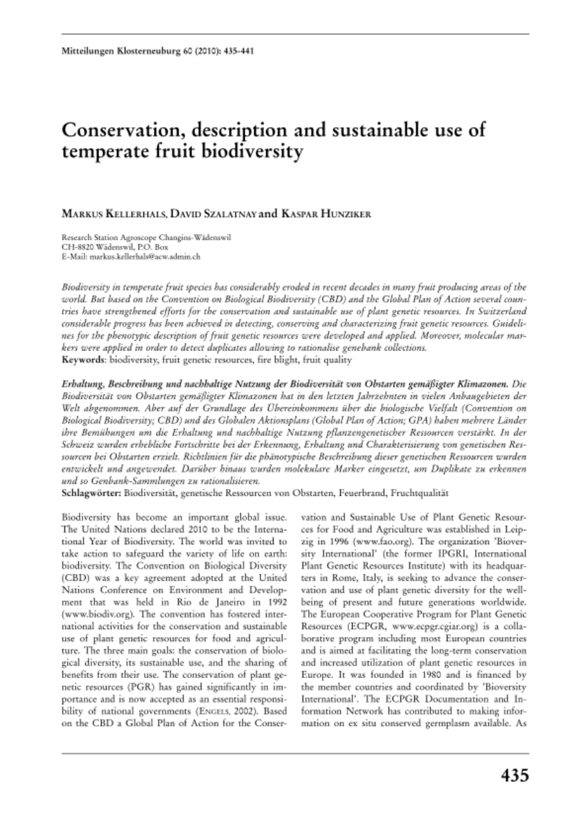 Conservation, description and sustainable use of temperature fruit biodiversity