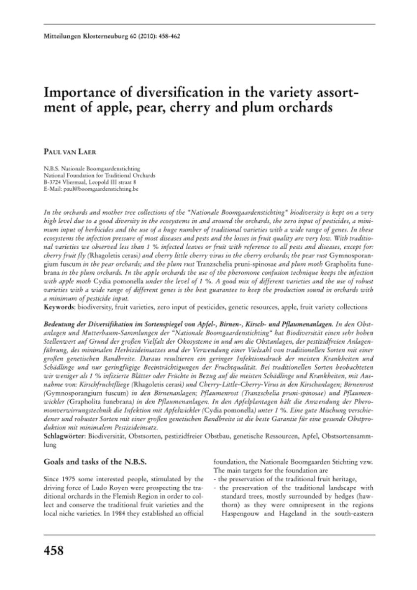 Importance of diversification in the variety assortment of apple, pear, cherry and plum orchards