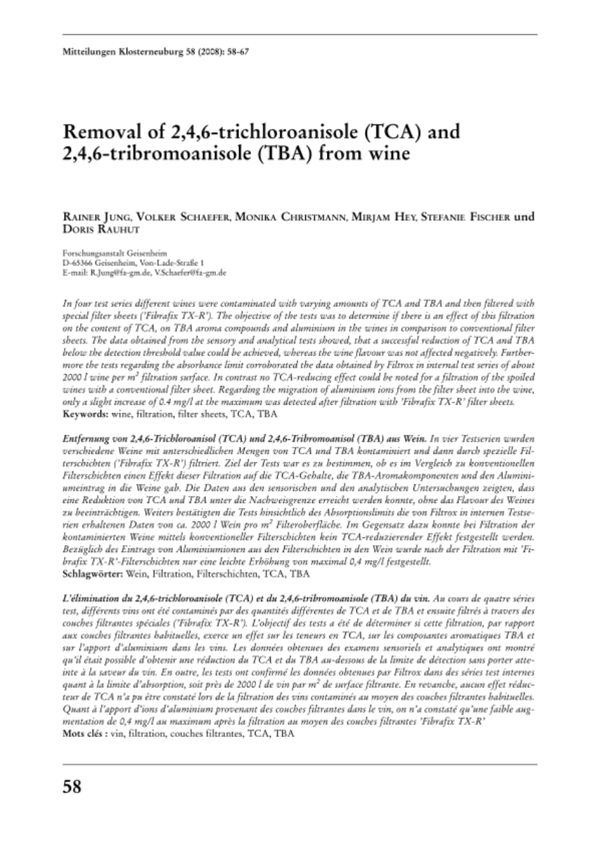 Removal of 2,4,6-trichloranisole (TCA) and 2,4,6-tribromanisole (TBA) from wine