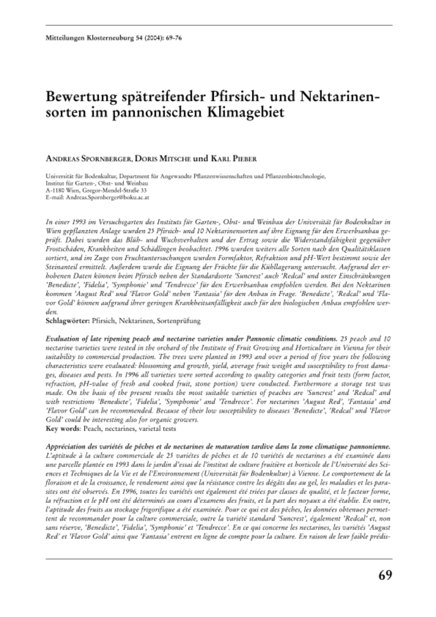 Bewertung spätreifender Pfirsich- und Nektarinensorten im pannonischen Klimagebiet
