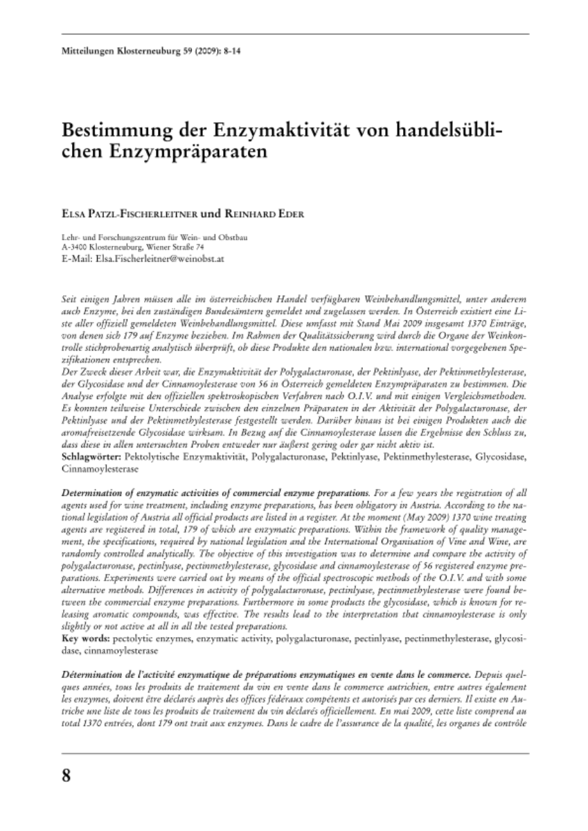 Bestimmung der Enzymaktivität von handelsüblichen Enzympräparaten