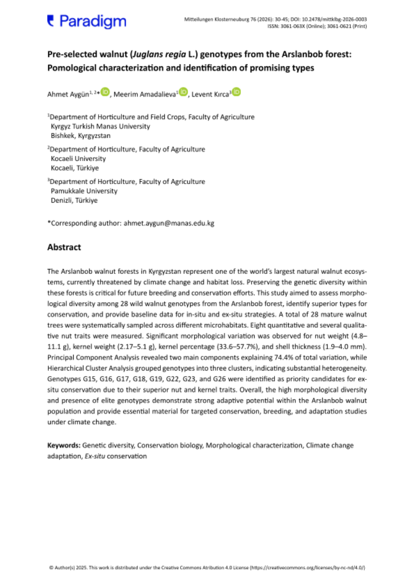 Pre-selected walnut (Juglans regia L.) genotypes from the Arslanbob forest: Pomological characterization and identification of promising types