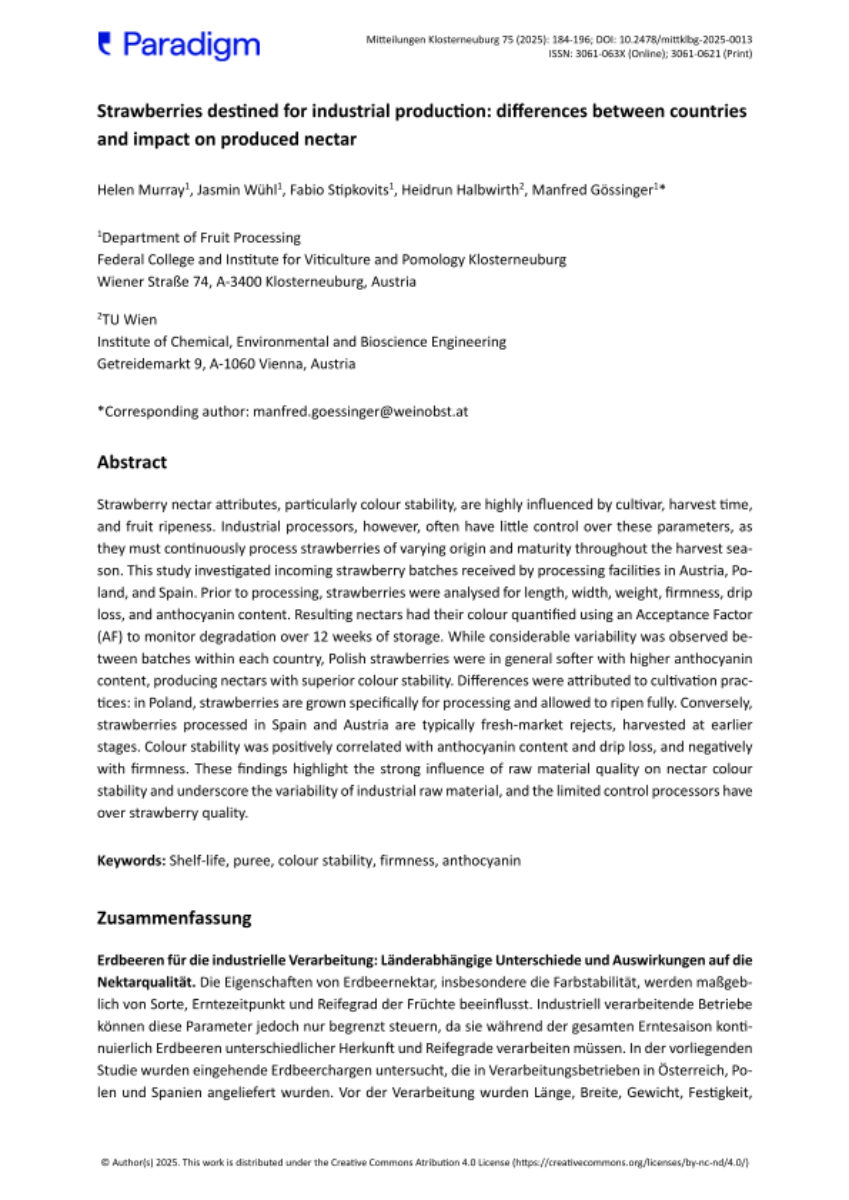 Strawberries destined for industrial production: differences between coun-tries and impact on produced nectar