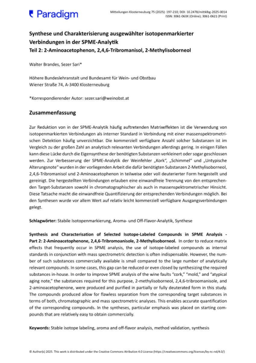 Synthese und Charakterisierung ausgewählter isotopenmarkierter Verbindungen in der SPME-Analytik - Teil 2
