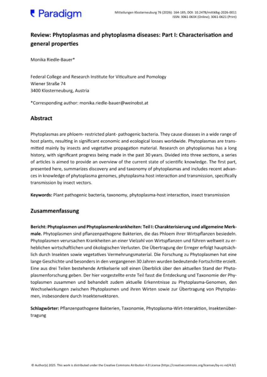 Review: Phytoplasmas and phytoplasma diseases: Part I: Characterisation and general properties