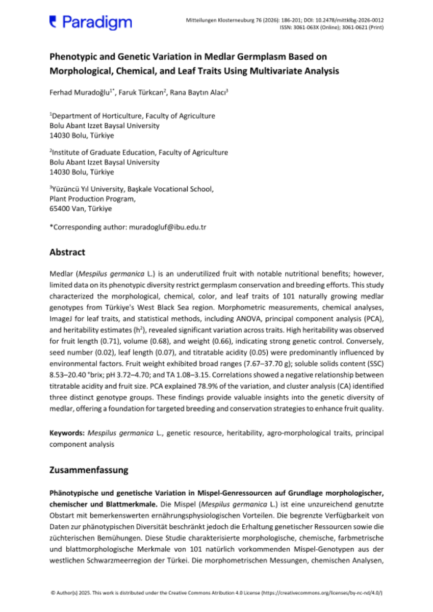 Phenotypic and Genetic Variation in Medlar Germplasm Based on Morphological, Chemical, and Leaf Traits Using Multivariate Analysis